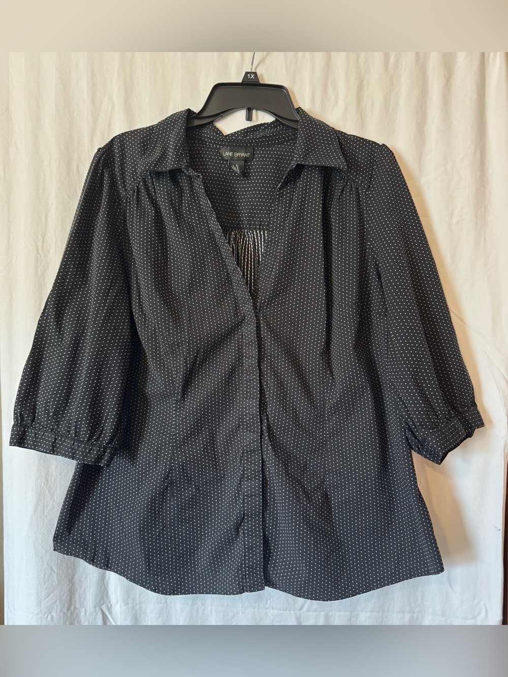 Lane Bryant Black Dot Blouse - Stretch Collared Women's Top